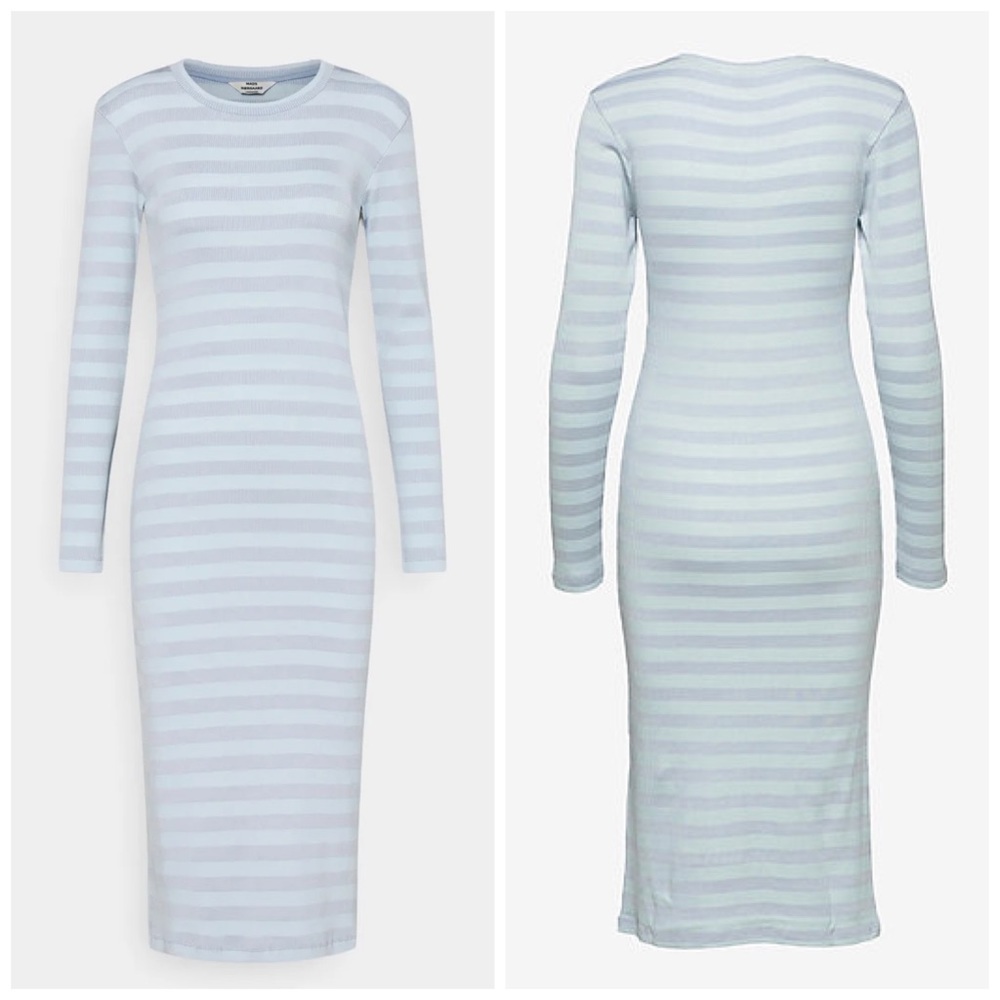 Mads Nørgaard Copenhagen Pale Blue Stripe Long Sleeve Midi Dress - Picture 2 of 11